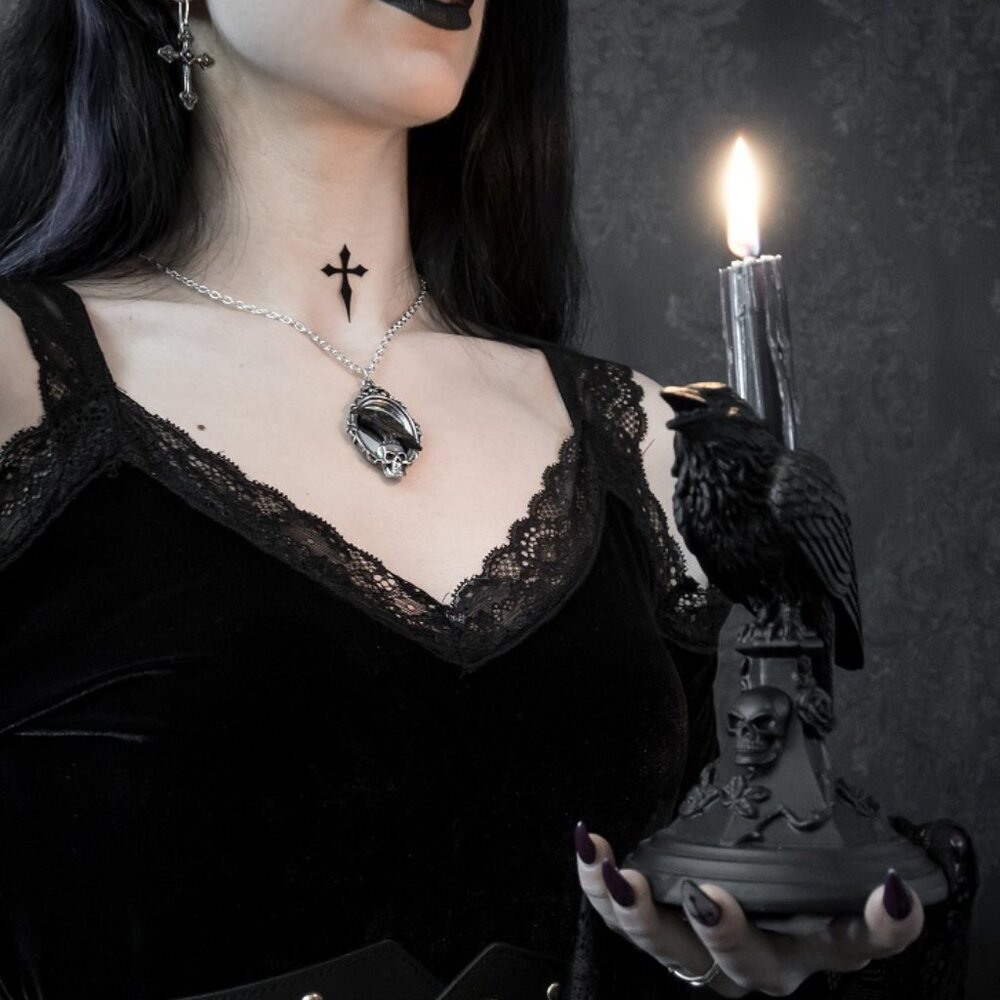 1 LEFT!!! Alchemy Gothic Black Raven Candle Stick Stand Black NWT - Picture 2 of 5